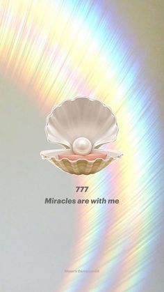 an image of a shell with the words 777 on it and rainbow rays in the background