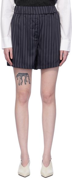 Stretch polyester satin shorts. Stripes throughout. · Elasticized waistband · Two-pocket styling · Mock-fly · Vented outseams Supplier color: Striped navy/White Zebra Scarf, Satin Shorts, Tailored Shorts, Solid & Striped, White Brand, Polyester Satin, Dark Navy Blue, Linen Shorts, Navy Stripes