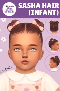 The Sasha Hair is a very cute option for an infant cc hair. It has two small buns on top of the head and a set of cute little bows to really bring it all together #TheSims4 Ts4 Toddler Hair, Sims 4 Infant Hair, Sims 4 Infant Cc, Sims 4 Infant, Infant Cc, Kid Hair