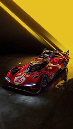 a red race car is shown in this image