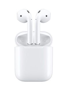 an apple airpods with two headset plugs attached to the back of it