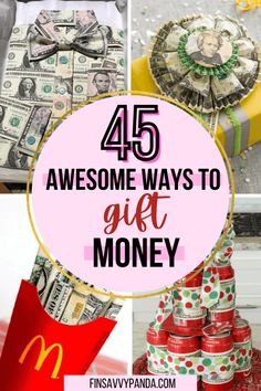 the words, 45 awesome ways to get money on top of stacks of money and wrapped presents