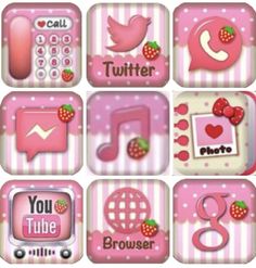 the pink and white icons are all in different shapes, sizes, and colors for this game