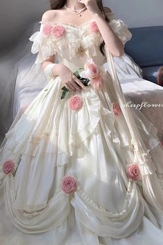 Fabric: Polyester Sleeve Length: Long Sleeves Feature: Ruffle, Bowknot Style: Sweet, Elegant, Princess Include: Dress*1 + Roses*12 + Necklace*1 Size (IN) Bust Waist Length S 33.07-34.65 25.20-26.77 47.24 M 34.65-36.22 26.77-28.35 47.24 L 36.22-37.80 28.35-29.92 47.24 XL 37.80-39.37 29.92-31.50 47.24 Size (CM) Bust Waist Length S 84-88 64-68 120 M 88-92 68-72 120 L 92-96 72-76 120 XL 96-100 76-80 120 Long Dresses With Ruffles, Flower Shaped Dress, Princess Dress Aesthetic, Princess Clothes, Victorian Gown, Dress Princess