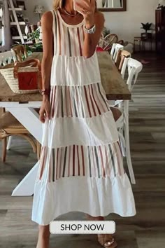 Color Block Maxi Dress, Dress Sleeve Length, Loose Maxi Dress, Maxi Sundress, Striped Sleeveless Dress, Maxi Robes, Striped Midi Dress, Striped Maxi, Dresses By Length