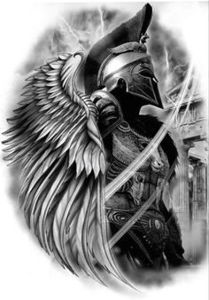 Warrior Angel Tattoo Designs, Guardian Angel Tattoo Designs For Men, Christian Warrior Tattoo, Protector Tattoo, Tattoos Warrior, Spartan Warrior Tattoo, Angel Warrior Tattoo, Armor Of God Tattoo, Tattoo Half Sleeve