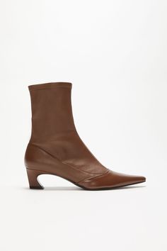 Heeled ankle boots Brown Leather Pointed Toe Heeled Boots, Brown Synthetic Pointed Toe Boots, Brown Kitten Heel Ankle Boots, Leather Mid-calf Boots With Sculpted Heel And Pointed Toe, Luxury Brown Mid-calf Almond Toe Boots, Winter Pins, Winter Ankle Boots, Studio Logo, Heeled Ankle Boots