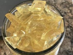 ice cubes in a blender on a granite counter