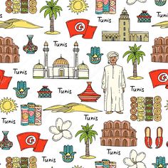 the symbols of turkey and other countries are depicted in this hand drawn doodle style