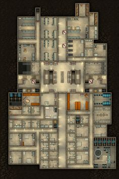 the floor plan for a building with several rooms and floors, including one room on each side