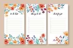 three floral notepads with the words, to do list and things to do