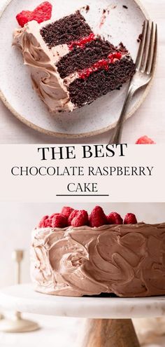 the best chocolate raspberry cake on a plate