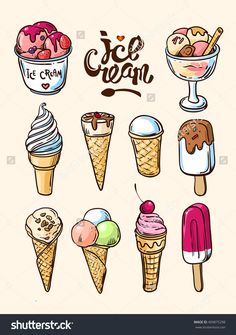 ice cream set with different flavors and toppings