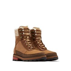 Velvet Tan Warp Red Sorel Lennox, Best Hiking Shoes, Cozy Boots, Harness Boots, Sorel Womens, Leather Collar, Wedge Boots, Cozy Fashion, Metal Hardware