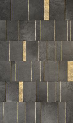 an abstract black and gold tile wallpaper with metallic strips on the edges, in shades of grey