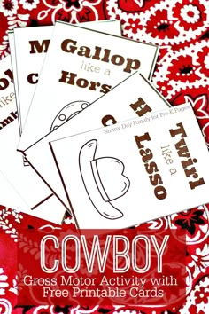 three cowboy themed printable cards with the words cowboy on them in red and white