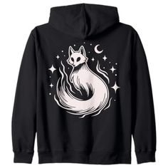 Available In Unisex Xs, S, M, L, Xl, And Xxl. Just Place An Order And Message Your Size After! Fox Spirit Celestial Crescent Hoodie, Mystical Pullover Embrace The Magic With Our ""Fox Spirit Celestial Crescent"" Hoodie! Crafted From Soft, Durable Fabric, This Pullover Is Perfect For Everyday Wear Or Cozy Adventures. It Features A Spacious Front Kangaroo Pocket, Adjustable Drawstring Hood, And Ribbed Cuffs For A Comfortable Fit. Stay Warm And Stylish While Showcasing Your Celestial Spirit! Materi Celestial Spirit, Moon Hoodie, Fox Hoodie, Fox Spirit, Moon Night, Colorful Hoodies, Casual Hoodie, Crescent Moon, Stay Warm