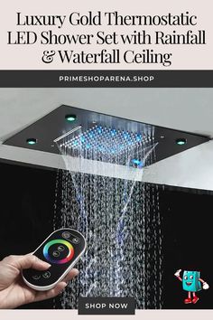 Luxury Gold Thermostatic LED Shower Set with Rainfall & Waterfall Ceiling Mount

- Image by Prime Goods Arena Gold Shower Faucet, Shower Luxury, Gold Shower, Rainfall Shower Head, Rainfall Shower