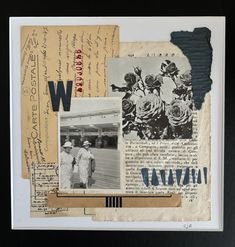 an altered photograph with letters and pictures on it