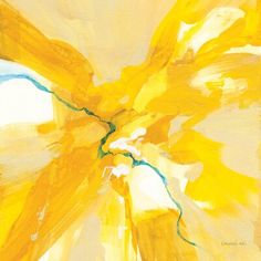 an abstract painting with yellow and white colors