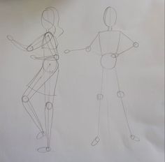 a drawing of two people standing next to each other on a piece of white paper