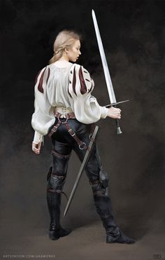 ArtStation - Girl with sword, Evgeny Botvinnik Female Drawing Reference, People Reference, Body References, Dnd Campaign, Life Drawing Reference, Zelda Cosplay, Female Drawing, Female Reference