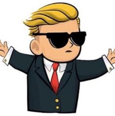 a cartoon man in a suit and sunglasses with his arms out to the side,