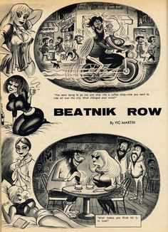 an old advertisement for beatnik row with cartoon characters