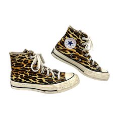 Step Into The Wild Side With These Converse X Wacko Maria Leopard Print Chuck 70 Hi Top Sneakers. Perfect For The Woman Who Likes To Make A Statement, These Sneakers Are Not Just Footwear, They're A Conversation Starter. Made For Every Season, They Are Just As Versatile As They Are Stylish. Whether You're Going For A Casual Brunch Or A Night Out With Friends, These Shoes Will Keep You Comfortable And Chic. Features: - Made In Vietnam From Durable Canvas - Versatile Style Suitable For Any Occasion - Classic Round Toe Design - Seasonless - Perfect For Winter, Spring, Summer, Or Fall - Exciting Leopard Print Pattern For A Unique Look - Inventory: 14504-123 Don't Miss Out On The Opportunity To Trendy Converse, Animal Print Sneakers, Converse Brown, Hi Top Sneakers, Wacko Maria, Leopard Print Pattern, Into The Wild, Chuck 70, Print Sneakers