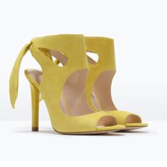 Stunning Yellow Zara High Heels Shir Sandals With Bow Yellow Sandals With 4-inch Heel For Summer, Yellow Pointed Toe Sandals For Summer, Yellow Party Sandals With 4-inch Heel, Chic Open Toe Sandals, Suede Open Toe Sandals For Party, Yellow Open Toe Party Sandals, Yellow Sandals With Heel Strap For Evening, Yellow Open Heel Sandals For Party, Yellow Evening Sandals With Heel Strap