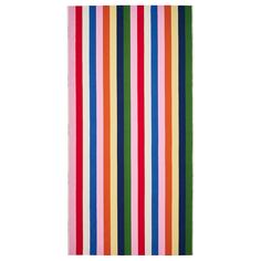 a multicolored striped rug on a white background