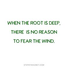 a quote that says when the root is deep, there is no reason to fear the wind