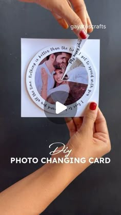 two hands holding up a card with the words, photo changing card in front of it