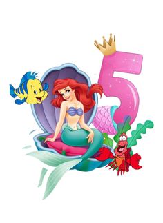 the little mermaid is sitting on top of an underseal with numbers 5 and five