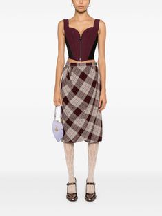 Plaid Midi Skirt Outfit, Red Check Skirt, Grey Midi Skirt, Midi Skirt Outfit, Check Skirt, Planet People, City Dress, Grey Plaid, Summer Beach Wear