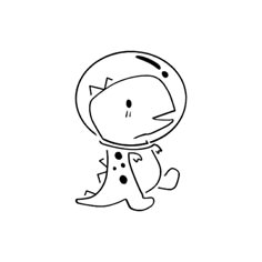 a black and white drawing of a cat in a space suit