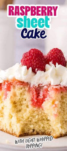 raspberry sheet cake with light whipped topping