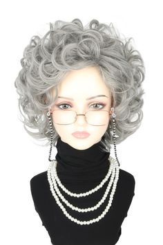 PRICES MAY VARY. MATERIAL: The old lady costume wig is made of high quality synthetic fiber, soft and comfortable, breathable and durable, as natural as real hair. It looks sexy and fashionable. APPLICABLE OCCASIONS: This old lady wig is perfect for daily use, gift giving, theme parties, weddings, dating, cosplay, costumes, discos, Halloween parties and so on. Using it in the party will make you more confident and charming. Package: 1 old lady wig, 1 glasses, 1 net cap, 1 pearl necklace, 1 glass Old Lady Wig, Granny Wig, Old Man Costume, Old Lady Costume, Chain Clothing, Party Wig, Grey Wig, Old Lady, Real Hair