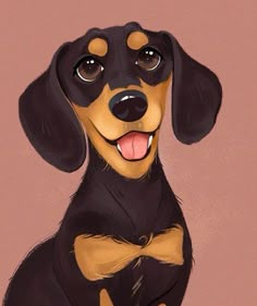 a drawing of a dachshund dog with his tongue hanging out