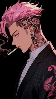 Pink Hair Guy, Yakuza Anime, Pink Hair Anime, Hair Clipart, Anime Show, Anime Gangster, Hairstyle Hairstyle, Aesthetic Goth, Dark Anime Guys