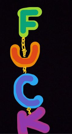 the letter f is made up of colorful letters and chains hanging from it's sides