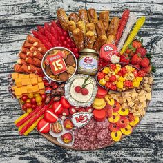 a platter filled with lots of different types of food