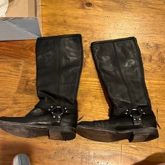 Make An Offer Amazing Boots With A Lot Of Life Left! Brand - Frye Style- Phillip Harness Tall Size- 6.5 Color- Black Frye Shoes, Tall Boots, Black Silver, Black Color, Size 6, Women Shoes, Boots, Silver, Women Shopping