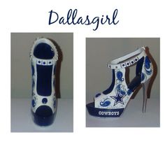 a pair of shoes with the word dallas written in blue and white on them are shown next to each other