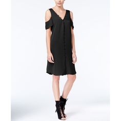 Rachel Rachel Roy's Cold-Shoulder Dress Has The Perfect Relaxed Silhouette For Day And Night Looks. V-Neckline Button Closures At Front Short Sleeves Cold Shoulder Cutouts Shift Silhouette Hits At Knee Polyester Machine Washable Imported Cold Shoulder Shift Dress, Roy Black, Shift Dress Black, Rachel Roy, Crepe Dress, Night Looks, Family Outfits, Faux Wrap Dress, Swing Dress