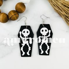 Coffin Earrings, Halloween Svgs, Diy Leather Earrings, Cricut Design Studio, Earring Hole, Maker Project, A Skeleton, Halloween Earrings, Halloween Jewelry