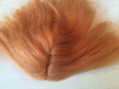 an orange colored hair is laying on a white surface with one piece of it's tail curled up