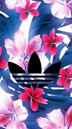 the adidas logo is surrounded by pink and blue flowers