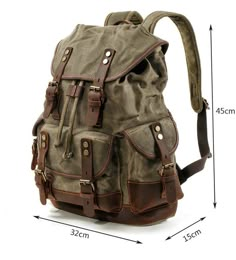 Waterproof Canvas Backpack | GENTCREATE Vintage Canvas Backpack For Outdoor Activities, Brown Canvas Backpack For Adventure, Large Capacity Canvas Backpack For Adventure, Vintage Outdoor Backpack With Leather Patch, Vintage Leather Backpack With Leather Patch For Adventure, Outdoor Waxed Canvas Backpack With Pockets, Vintage Waxed Canvas Backpack For Outdoor Activities, Rugged Canvas Backpack For Outdoor, Khaki Waxed Canvas Backpack For Outdoor