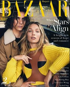 the cover of harper harper's magazine, featuring two models in yellow sweaters